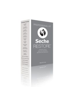 3D illustration of Seche Restore Thinner 2-ounce retail packaging with box reflection at the bottom