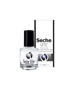 Capped glass bottle of Seche Vite top coat with its retail packaging box behind