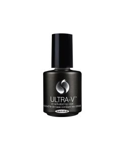 Frontal view of a Capped 0.5-ounce black bottle of Ultra-V UV activated topcoat from Seche